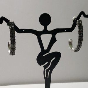 2ct Black Diamond SS J Hoop Earrings